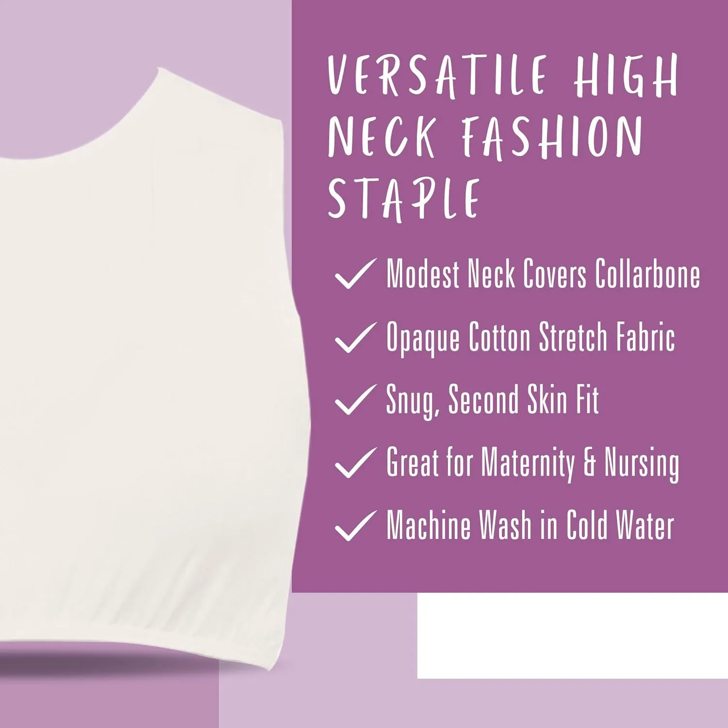 Kosher Casual Women's Modest High Neck Cropped Layering Shell - Cotton Spandex Full Shoulder Sleeveless Tank