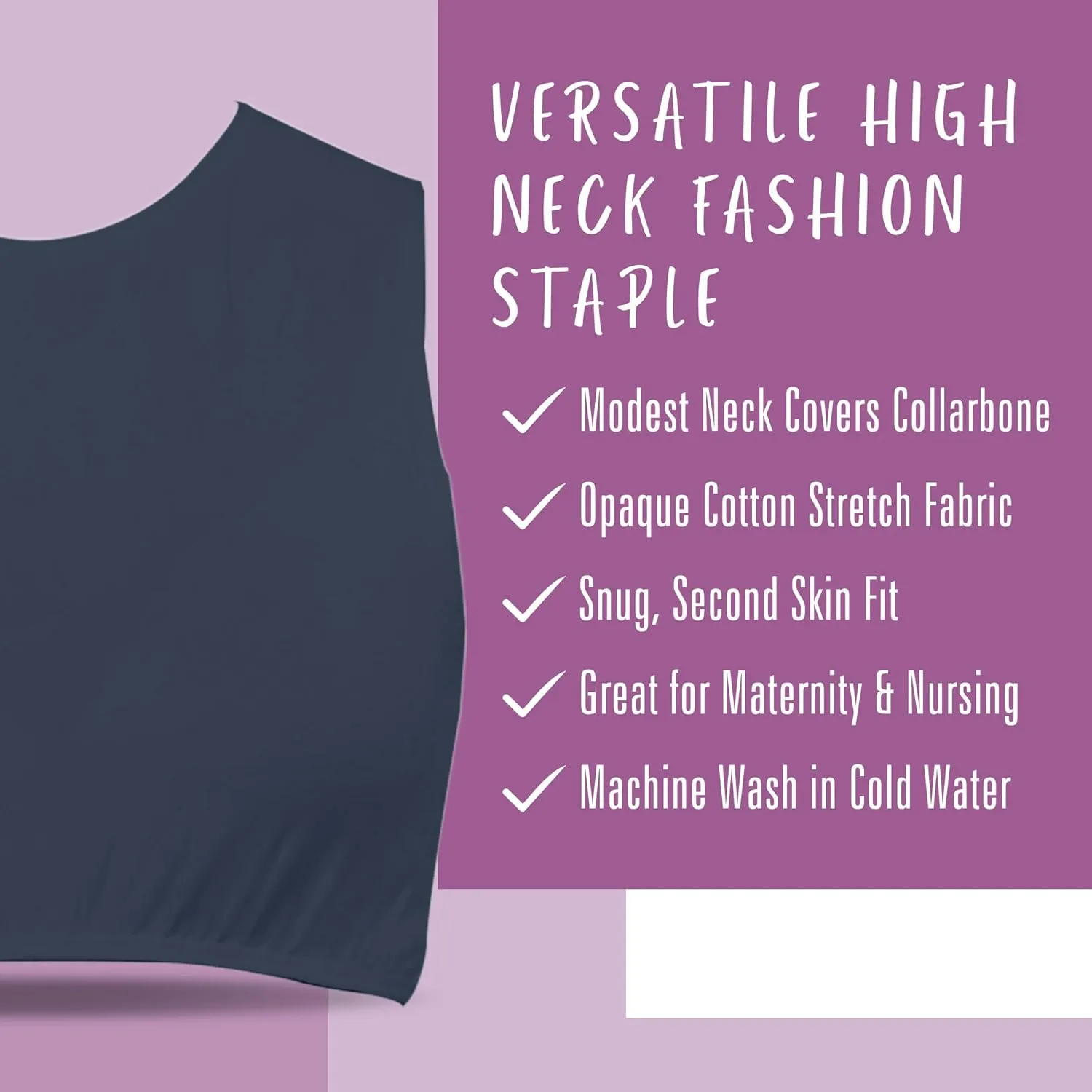 Kosher Casual Women's Modest High Neck Cropped Layering Shell - Cotton Spandex Full Shoulder Sleeveless Tank