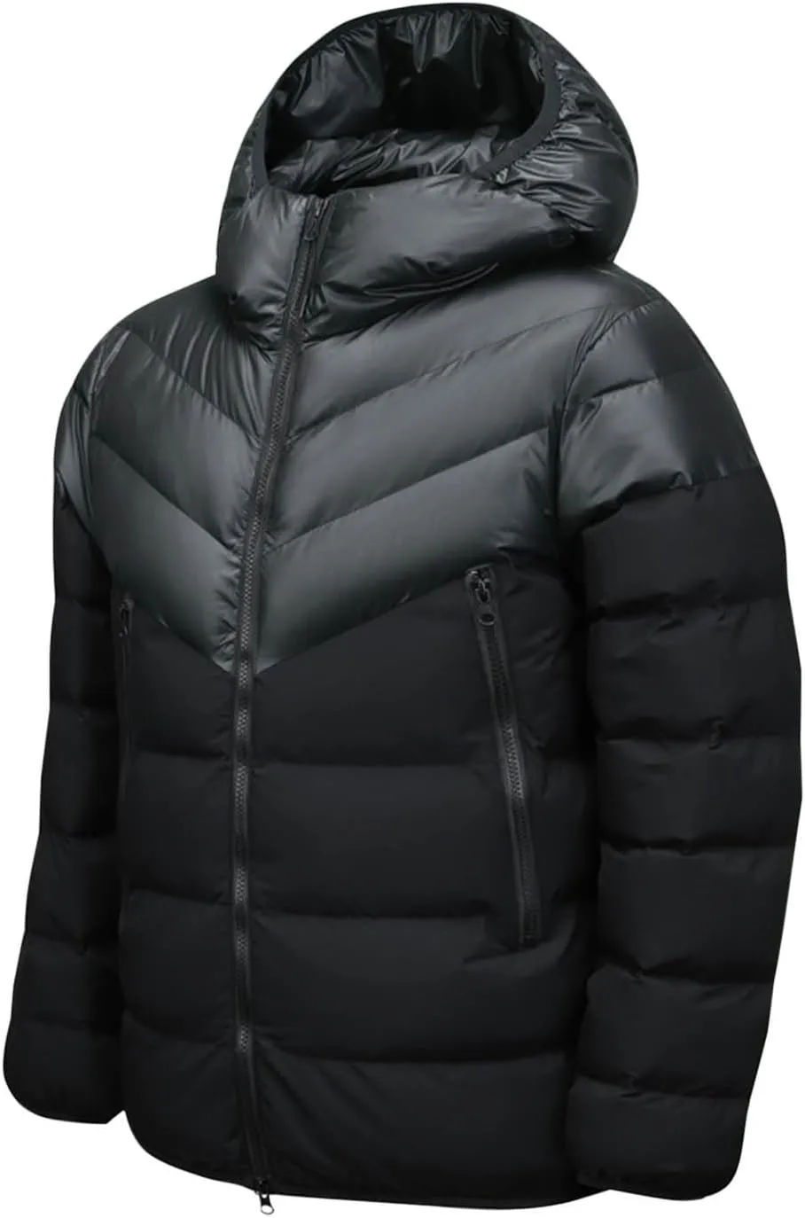 lcziwo Men's Hooded Puffer Jacket Color Block Winter Warm Cotton Padded Coats Outdoor Outerwear with Zipper Pockets