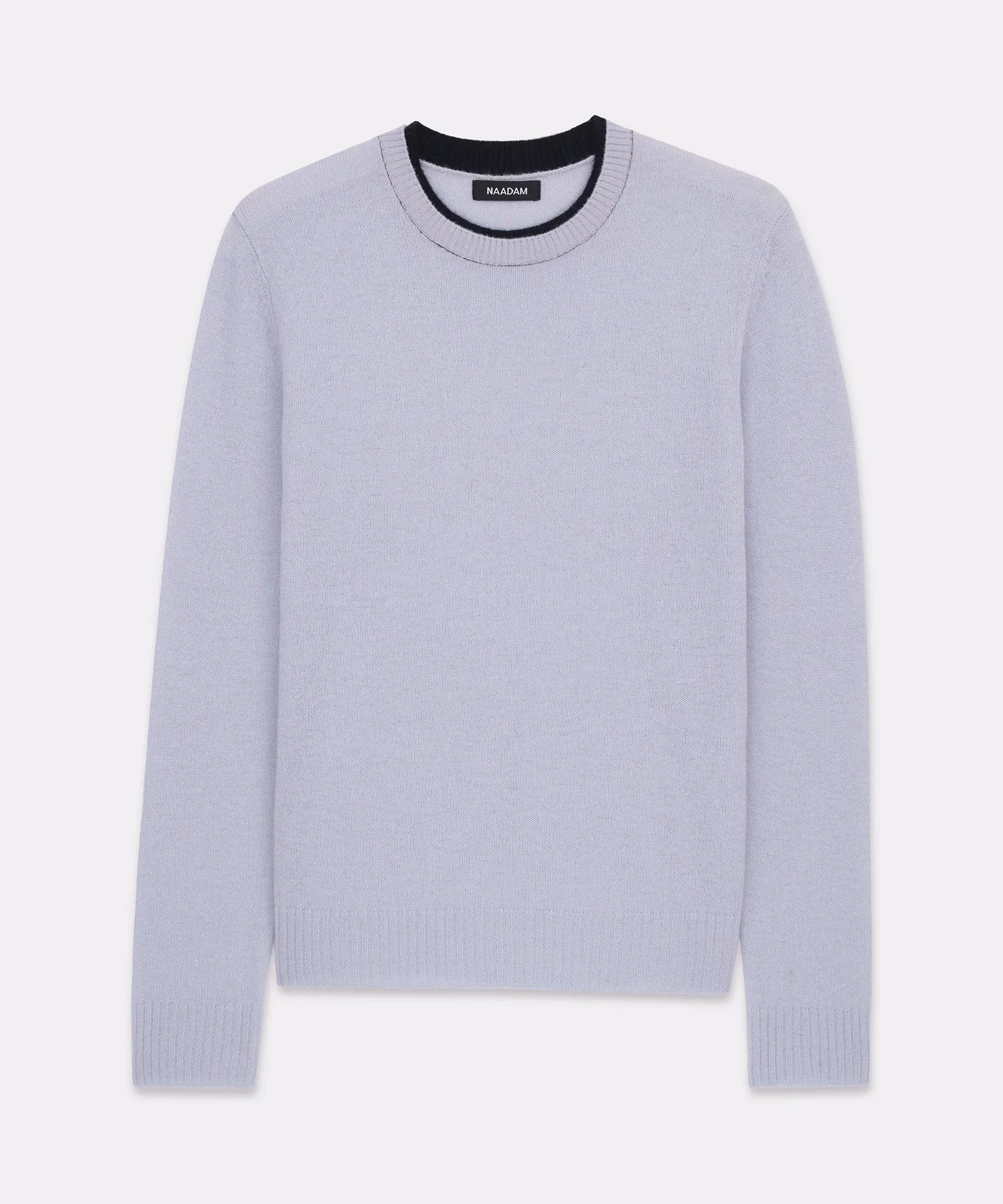 Lightweight Cashmere Contrast Trim Crewneck Sweater