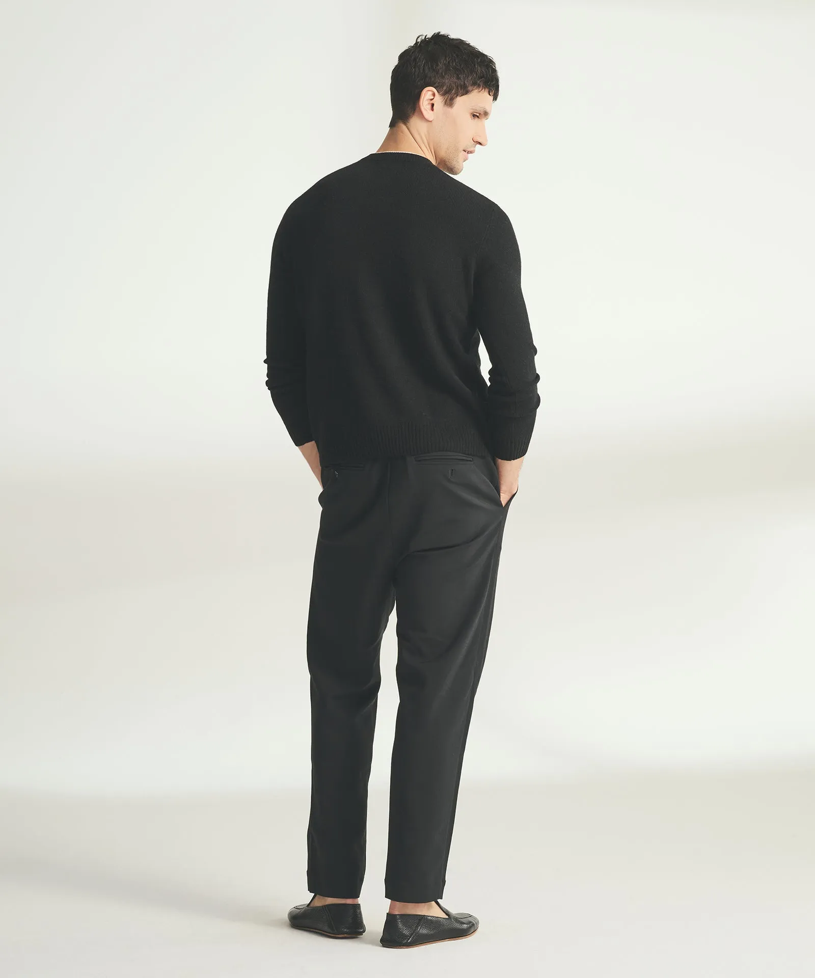 Lightweight Cashmere Contrast Trim Crewneck Sweater