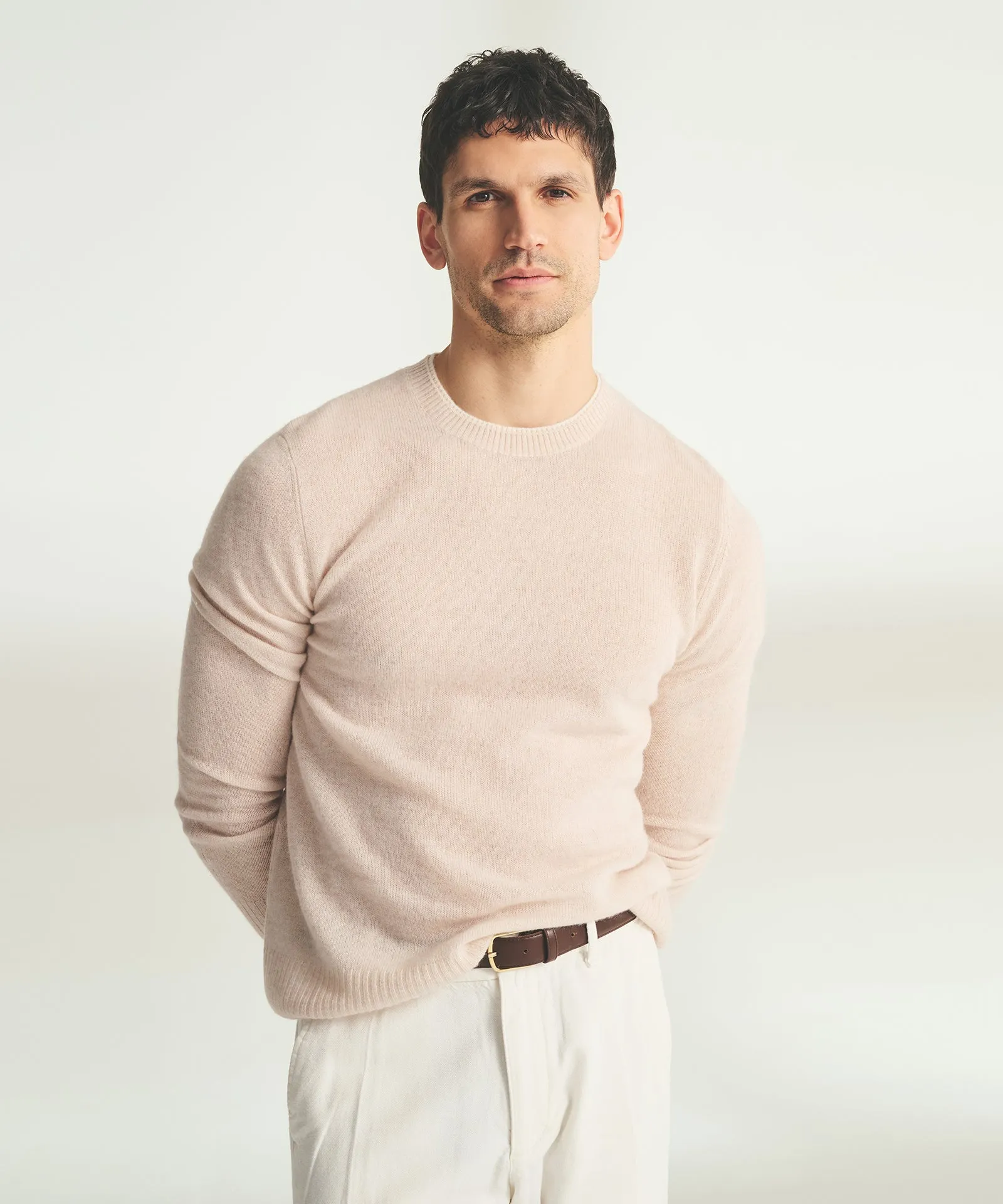 Lightweight Cashmere Contrast Trim Crewneck Sweater