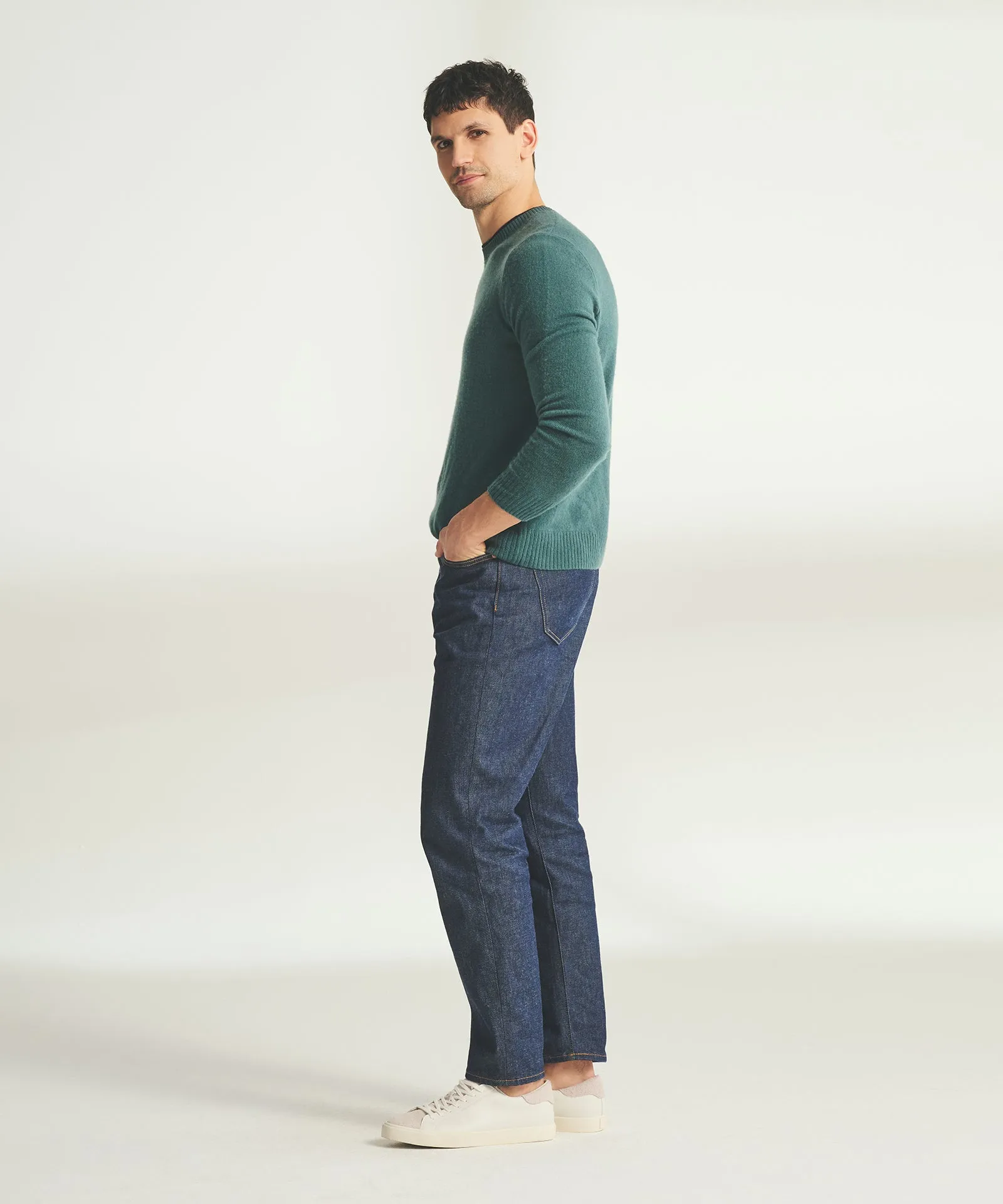 Lightweight Cashmere Contrast Trim Crewneck Sweater