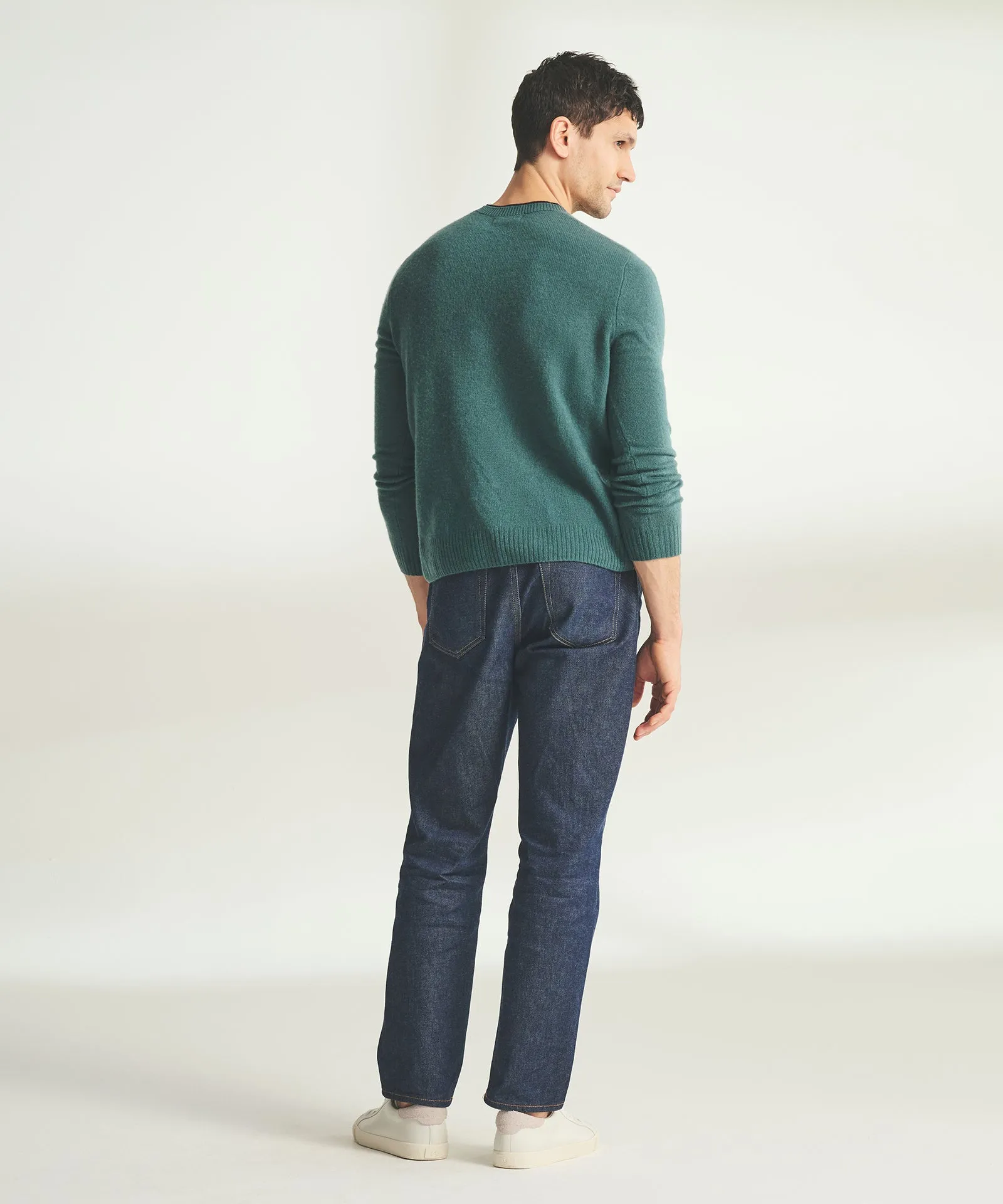 Lightweight Cashmere Contrast Trim Crewneck Sweater