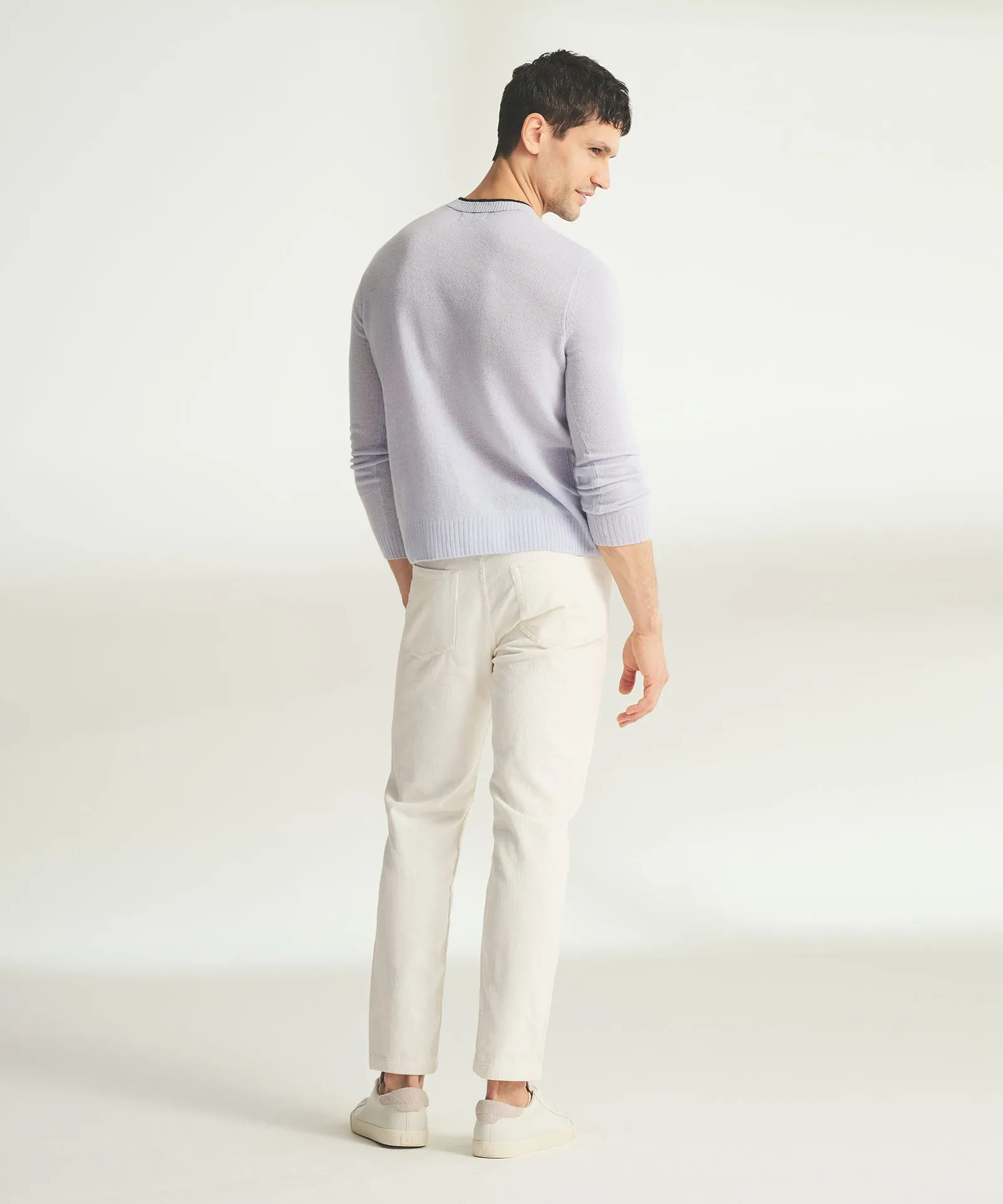 Lightweight Cashmere Contrast Trim Crewneck Sweater