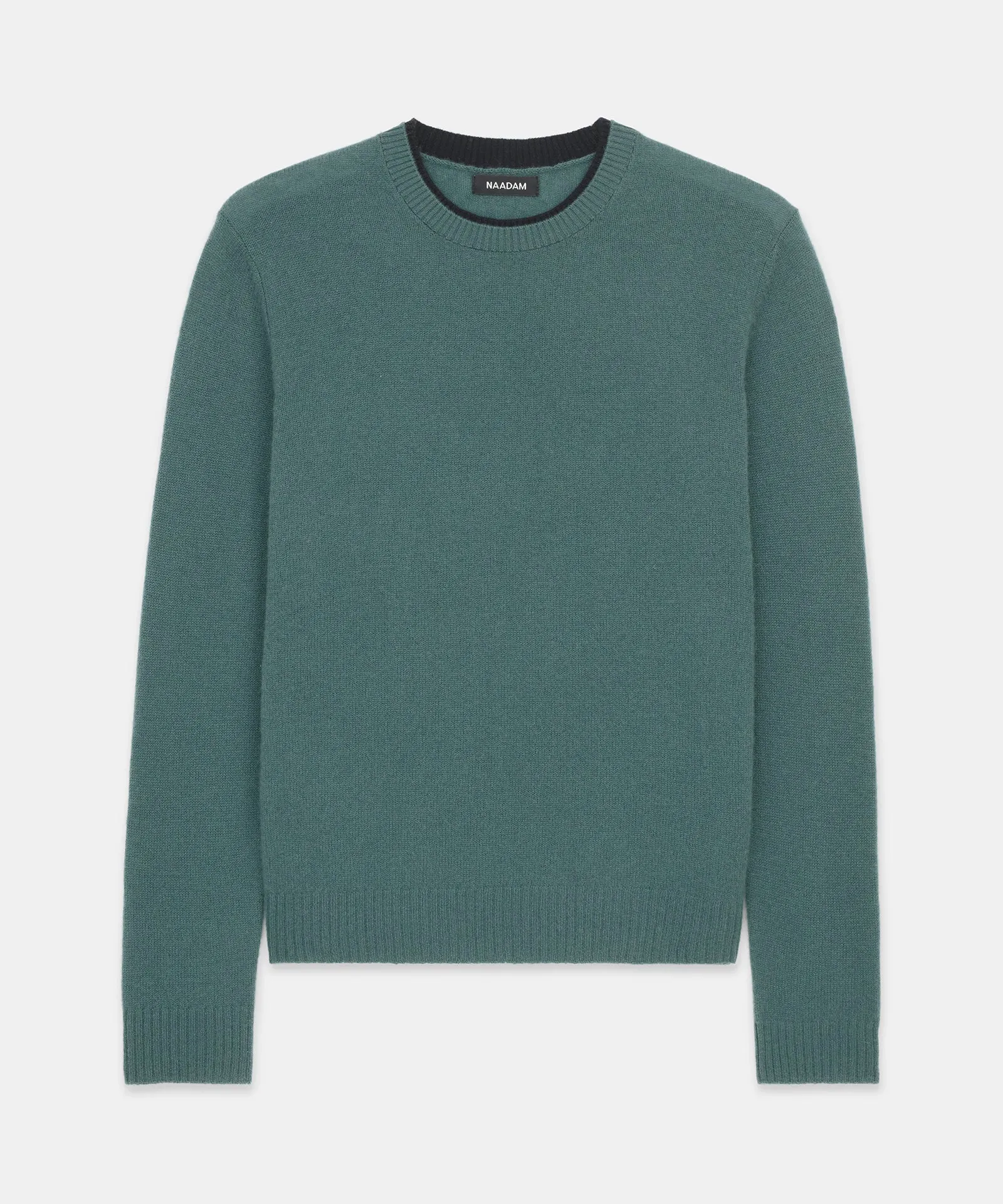 Lightweight Cashmere Contrast Trim Crewneck Sweater