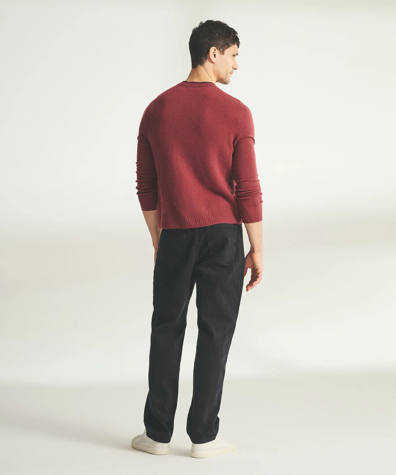Lightweight Cashmere Contrast Trim Crewneck Sweater