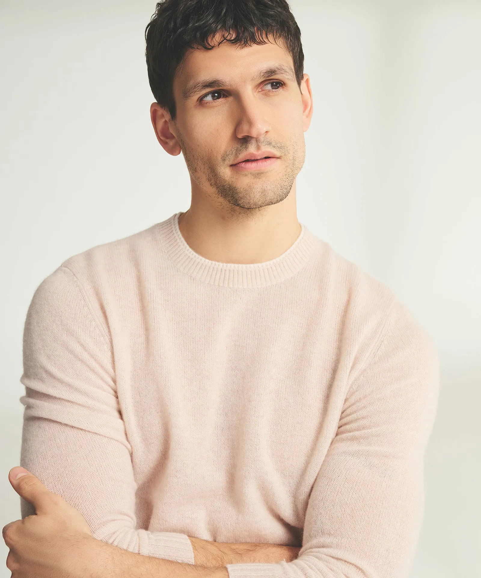 Lightweight Cashmere Contrast Trim Crewneck Sweater