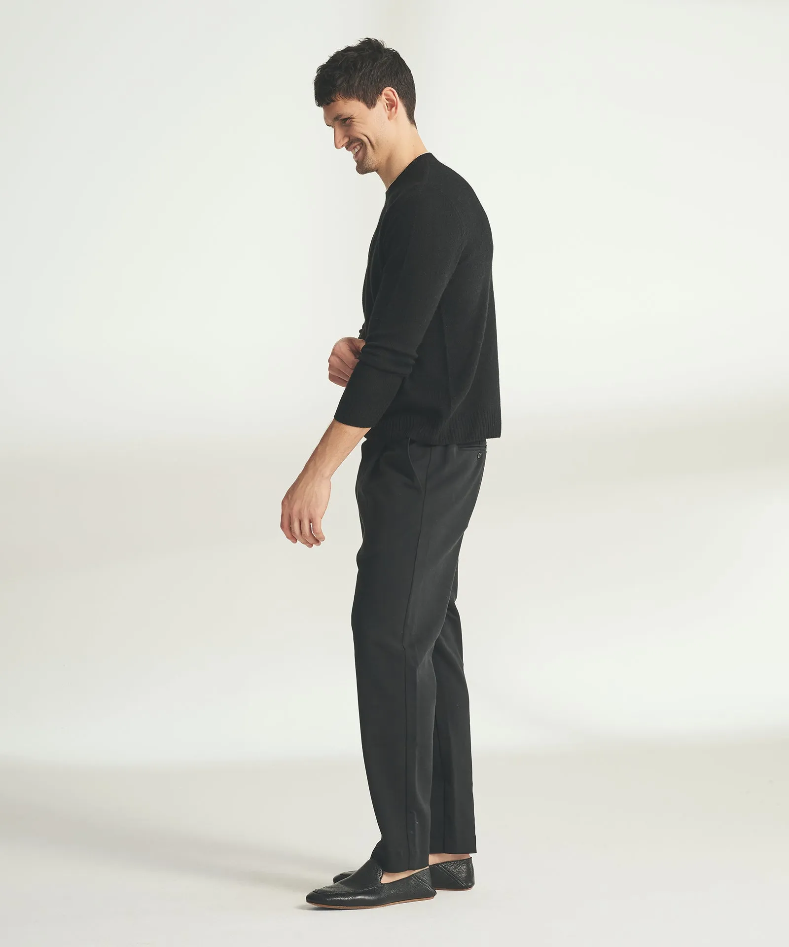 Lightweight Cashmere Contrast Trim Crewneck Sweater
