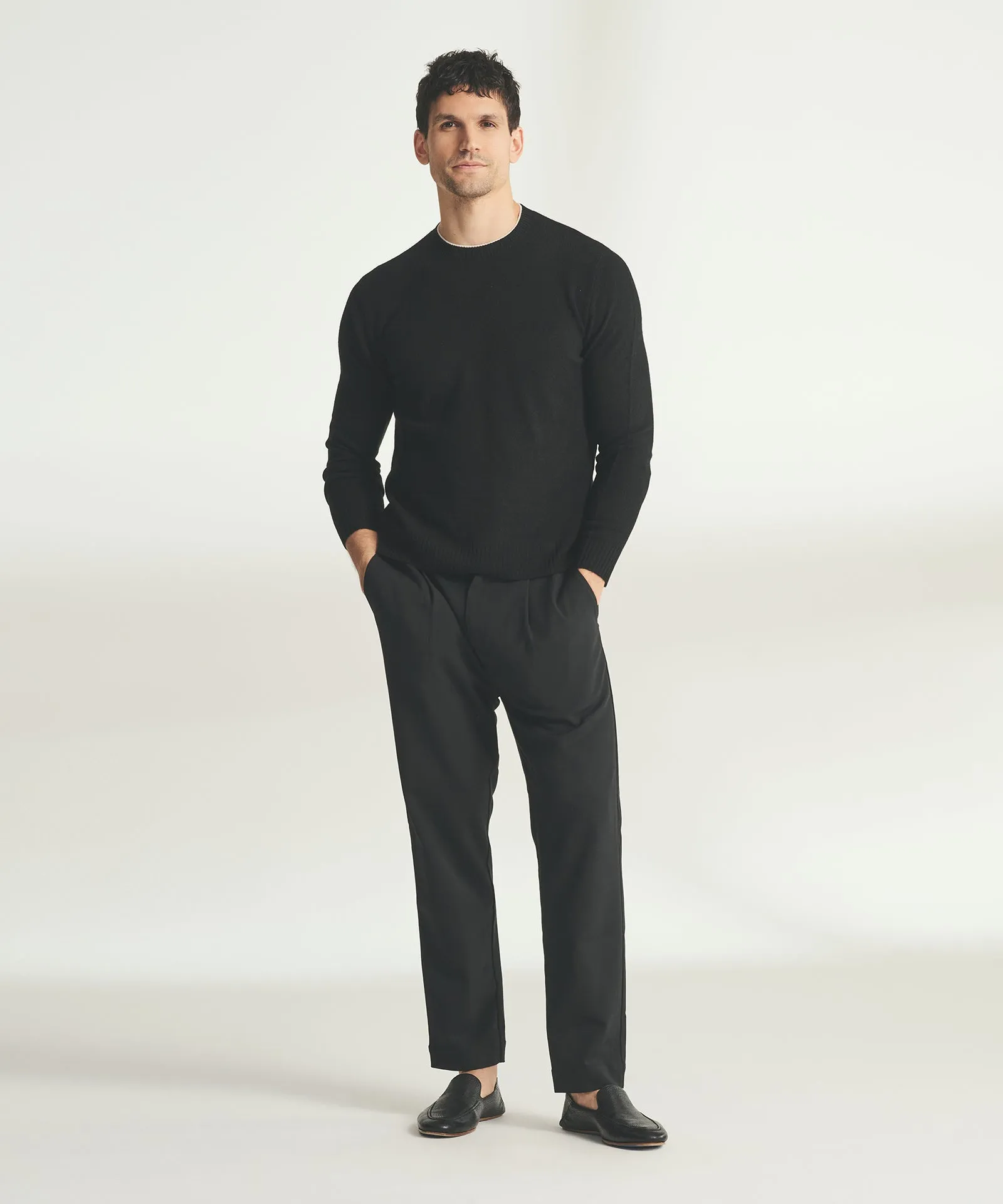 Lightweight Cashmere Contrast Trim Crewneck Sweater