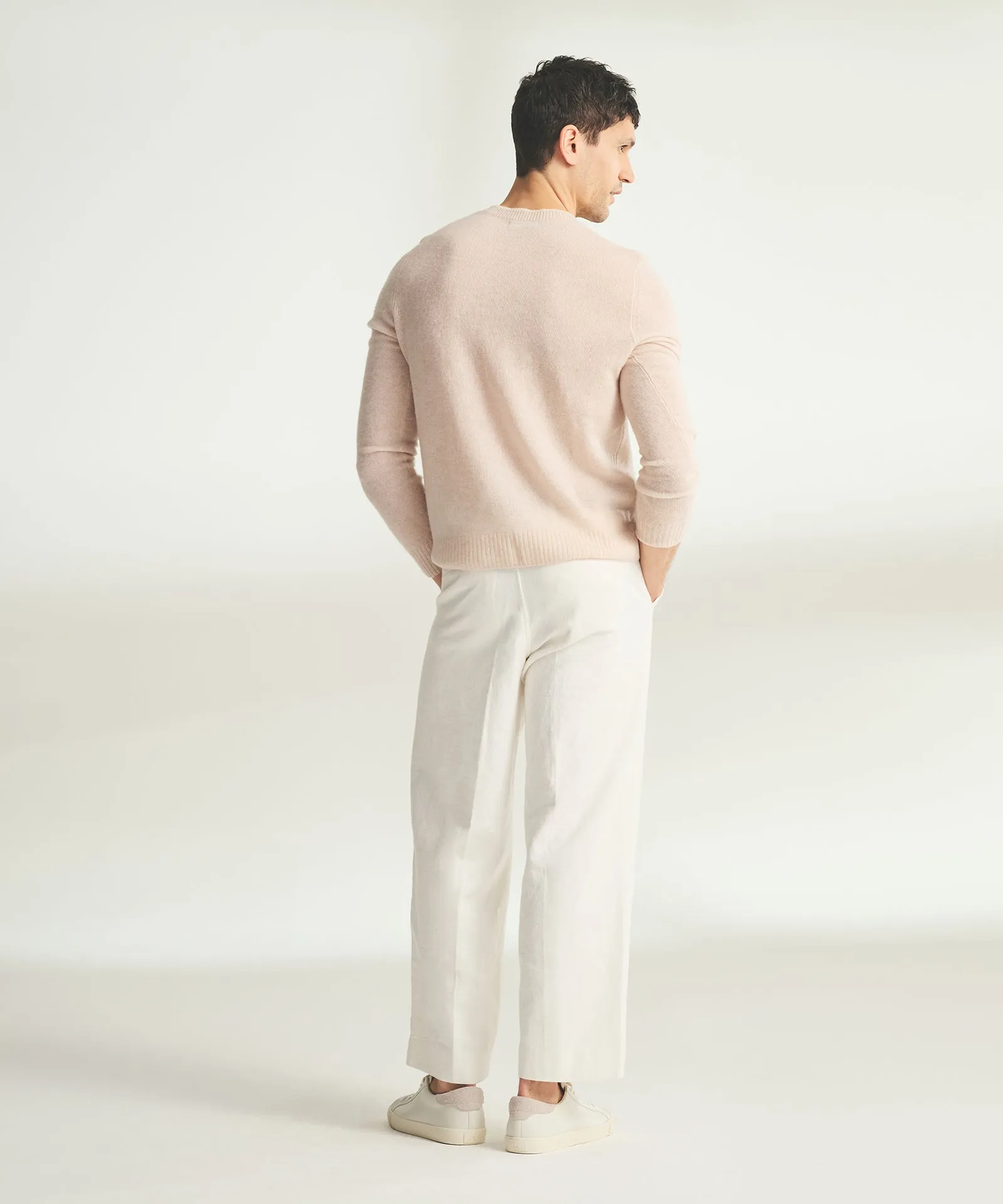 Lightweight Cashmere Contrast Trim Crewneck Sweater