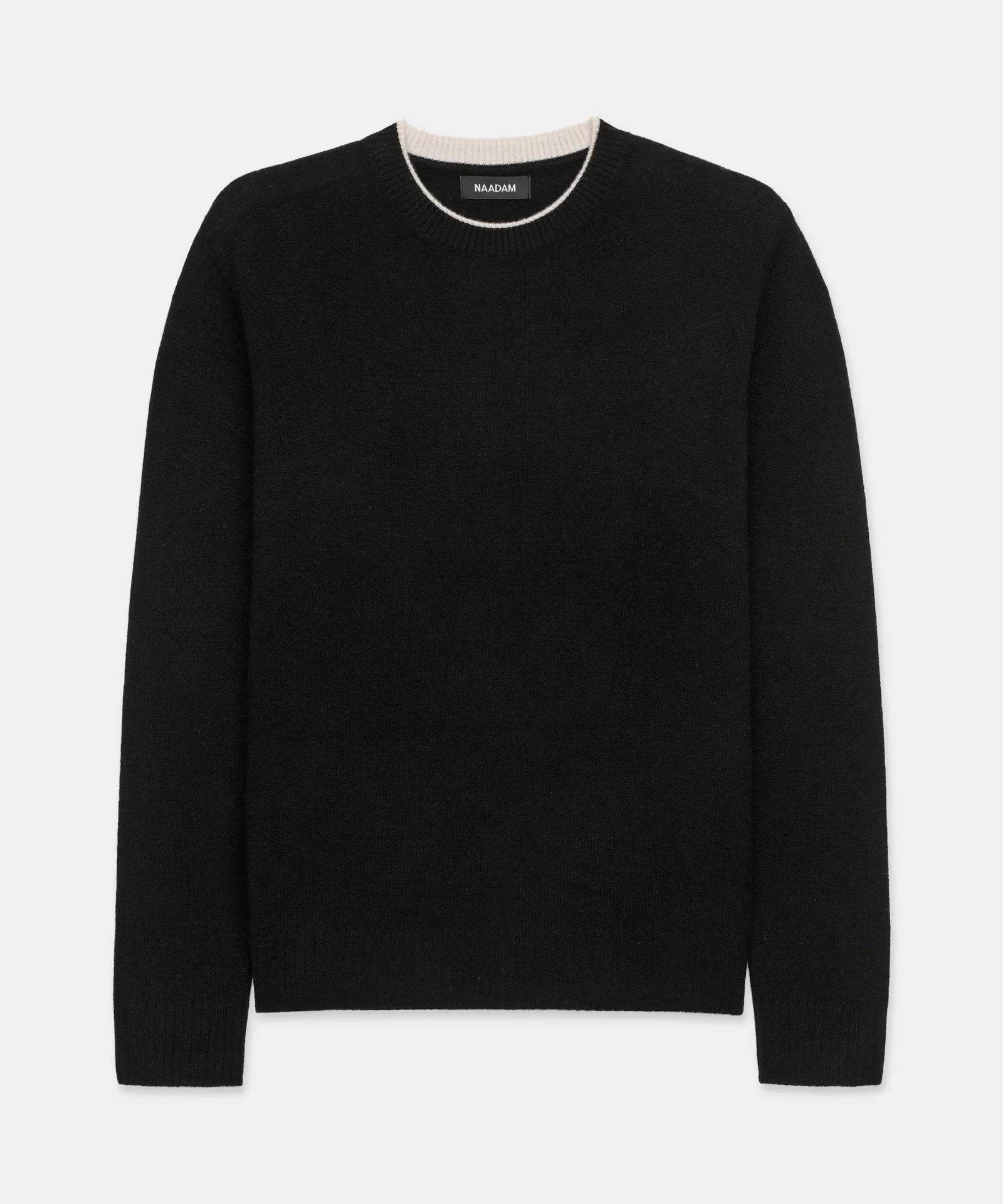 Lightweight Cashmere Contrast Trim Crewneck Sweater