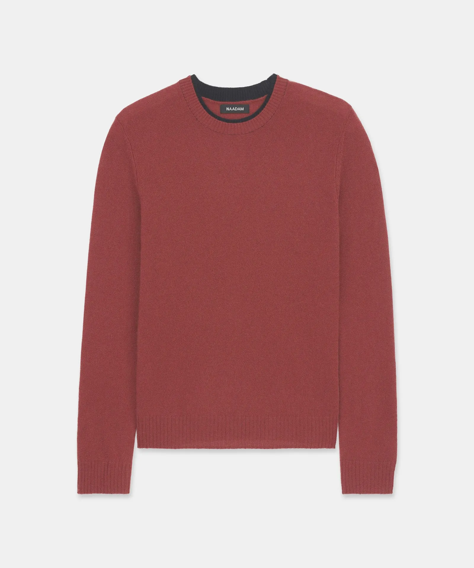 Lightweight Cashmere Contrast Trim Crewneck Sweater