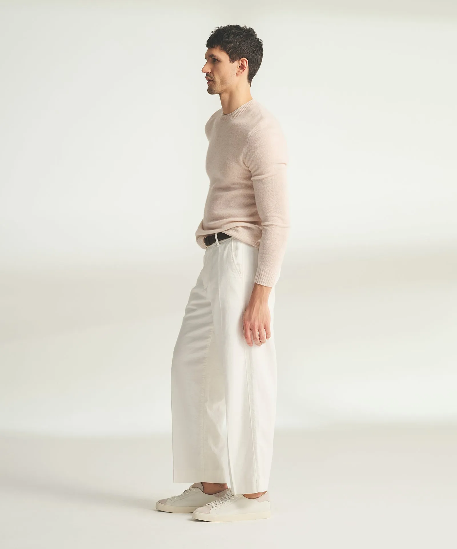 Lightweight Cashmere Contrast Trim Crewneck Sweater