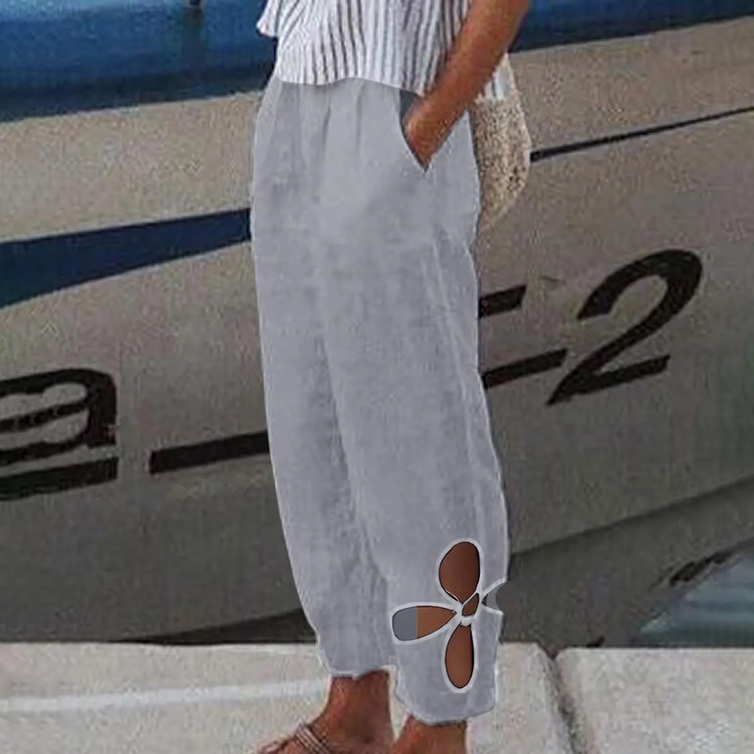 Linen Capri Pants for Women 2024 High Waisted Pants Summer Casual Loose Wide Leg Trousers Cropped Pants with Pockets