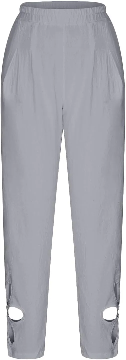 Linen Capri Pants for Women 2024 High Waisted Pants Summer Casual Loose Wide Leg Trousers Cropped Pants with Pockets
