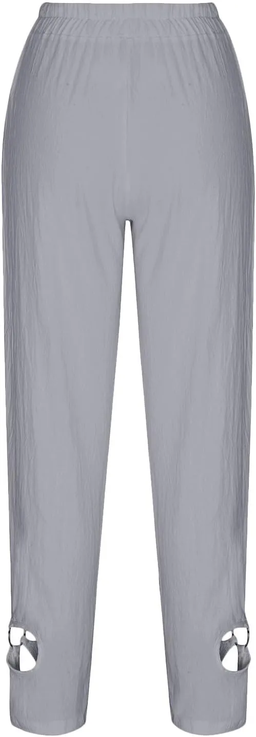 Linen Capri Pants for Women 2024 High Waisted Pants Summer Casual Loose Wide Leg Trousers Cropped Pants with Pockets