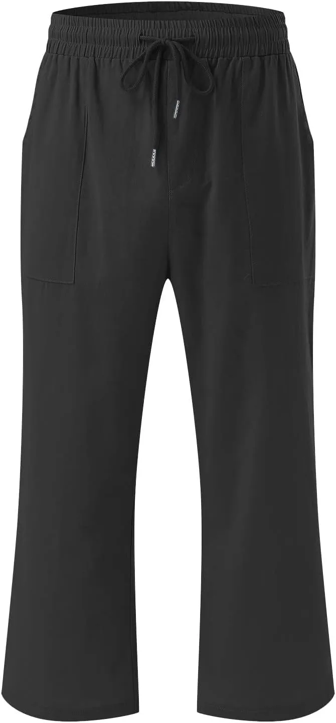 Linen Capri Pants for Women 2025 Summer Casual Drawstring Elastic Trouser Plus Size Lounge Cozy Cropped Capris Pocket