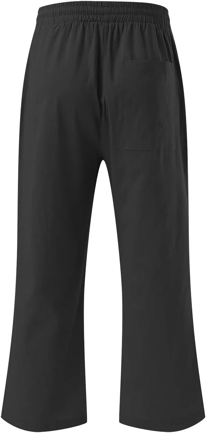 Linen Capri Pants for Women 2025 Summer Casual Drawstring Elastic Trouser Plus Size Lounge Cozy Cropped Capris Pocket
