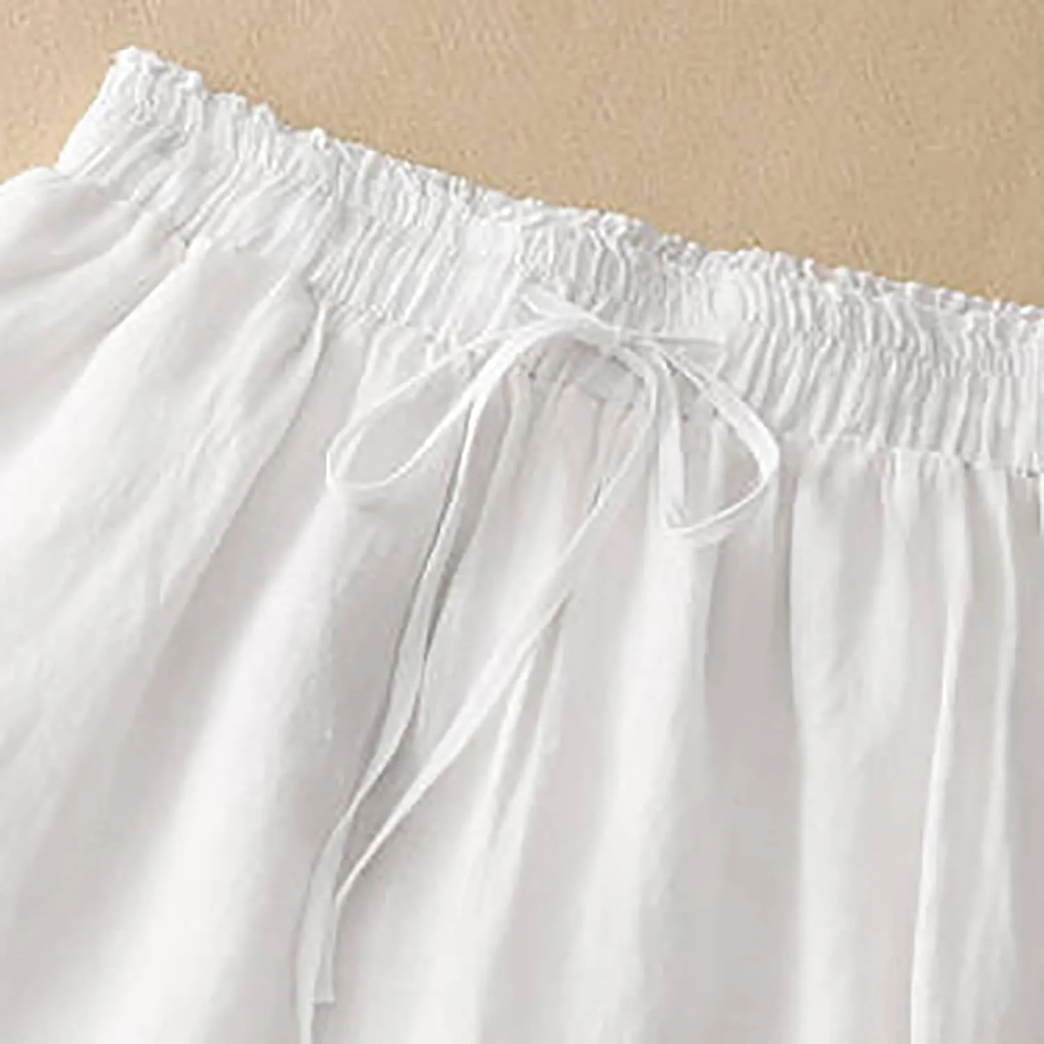 Linen Cropped Pants Women Lounge Casual Capris Plus Size Elastic Crop Pants Summer Soft Linen Wide Leg Lounge Trousers