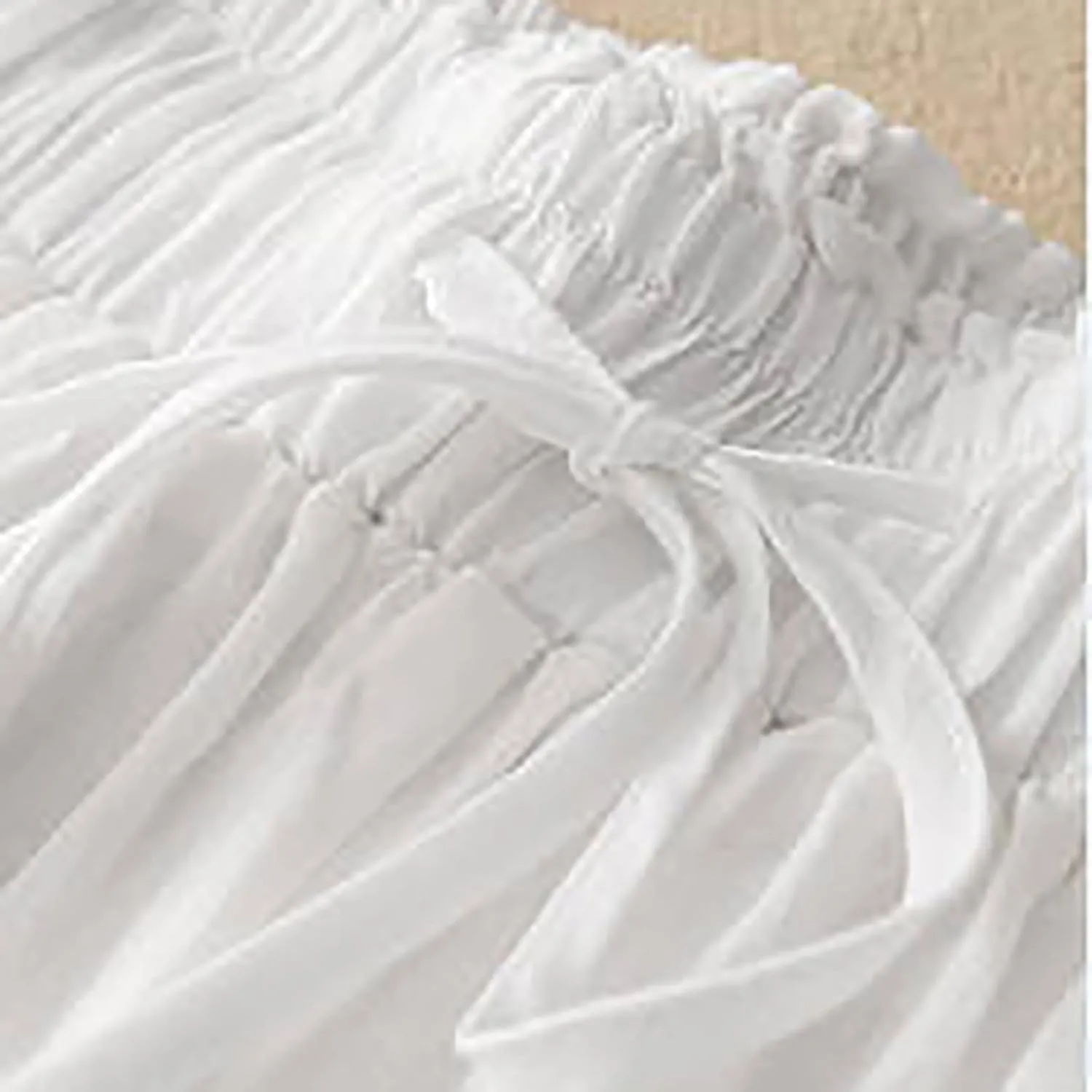 Linen Cropped Pants Women Lounge Casual Capris Plus Size Elastic Crop Pants Summer Soft Linen Wide Leg Lounge Trousers