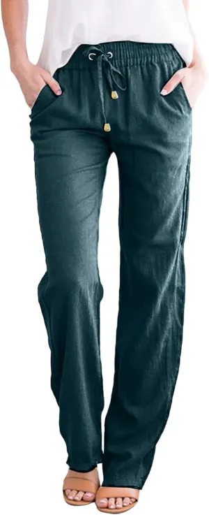 Linen Pants for Women 2025 Summer Drawstring Pants Casual Loose Wide Leg Lounge Trousers for Beach Travel Vacation