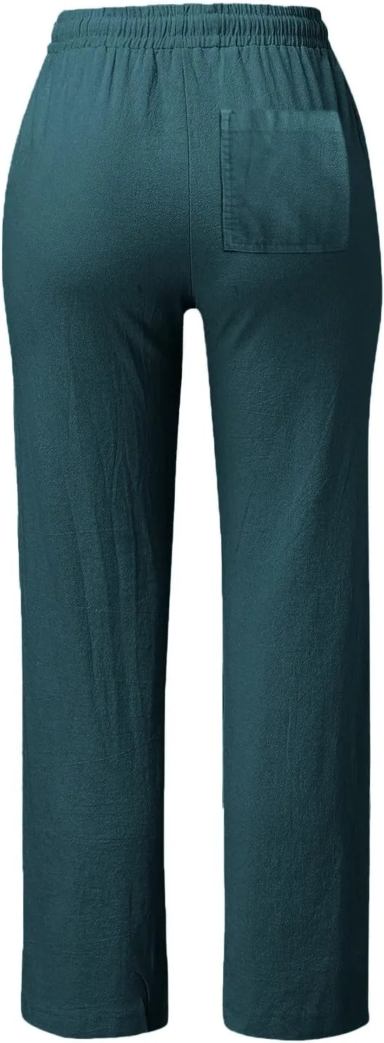 Linen Pants for Women 2025 Summer Drawstring Pants Casual Loose Wide Leg Lounge Trousers for Beach Travel Vacation