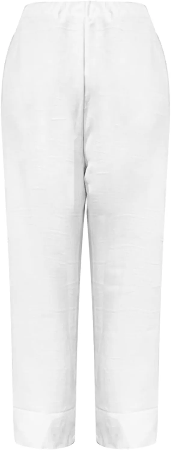 Linen Pants Women Comfy Elastic Waist Lightweight Boho Trousers with Pockets Soft Cotton Summer Hawaiian Beach Pants