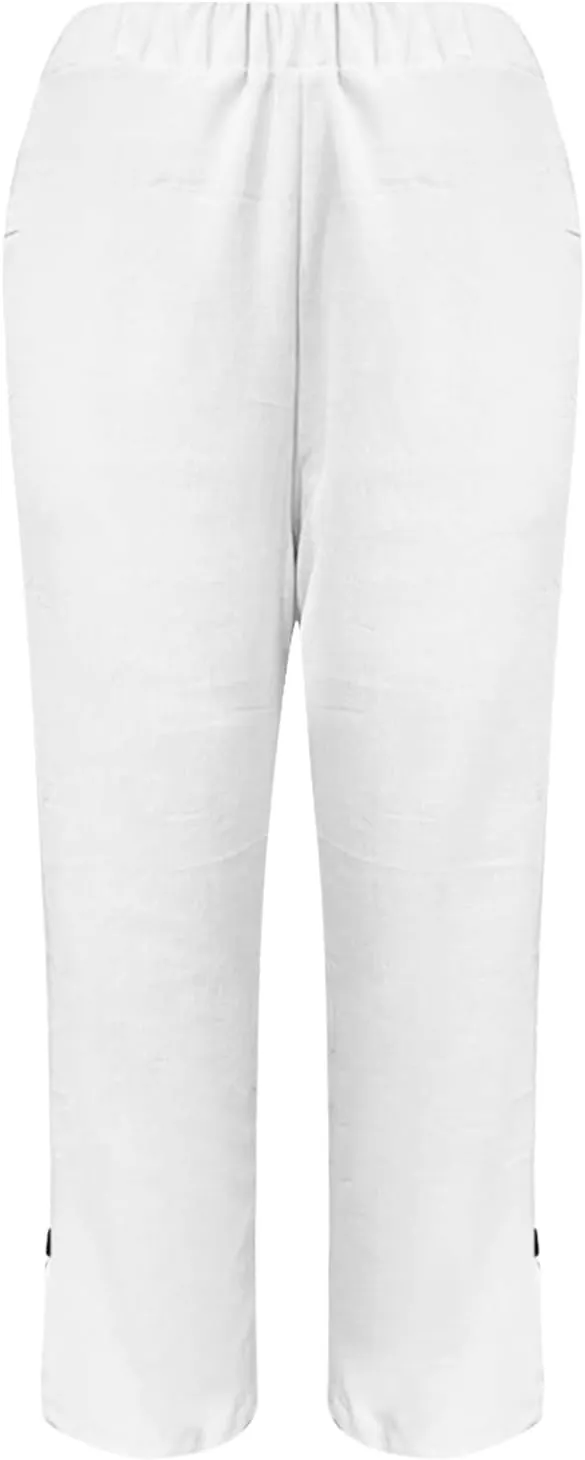 Linen Pants Women Comfy Elastic Waist Lightweight Boho Trousers with Pockets Soft Cotton Summer Hawaiian Beach Pants