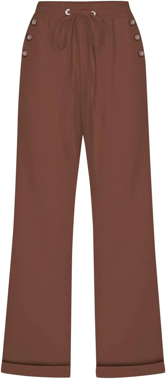 Linen Pants Women Cotton Linen Capris Pants Drawstring Elastic Waist Cropped Trousers Summer Pants with Pockets