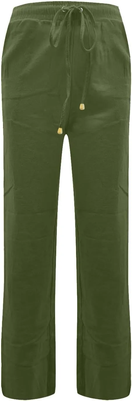 Linen Pants Women Lightweight Drawstring High Waisted Pull On Pants with Pockets Summer Boho Straight Leg Work Pants