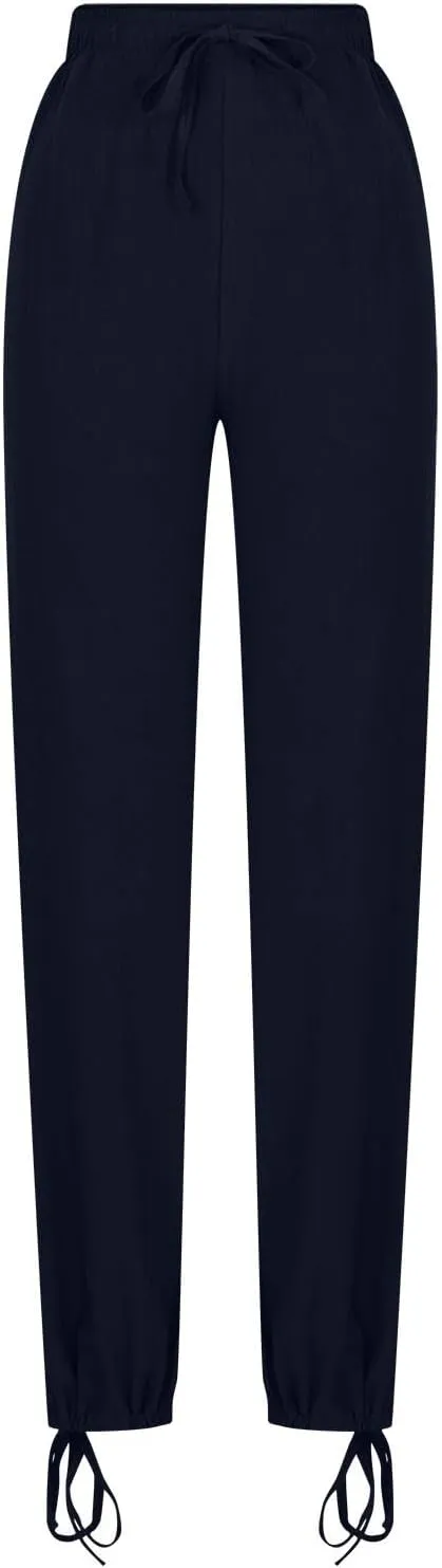 Linen Pants Women's Summer Drawstring Waist Wide Leg Pant Loose Cotton Linen Palazzo Slacks Casual Beach Long Trousers