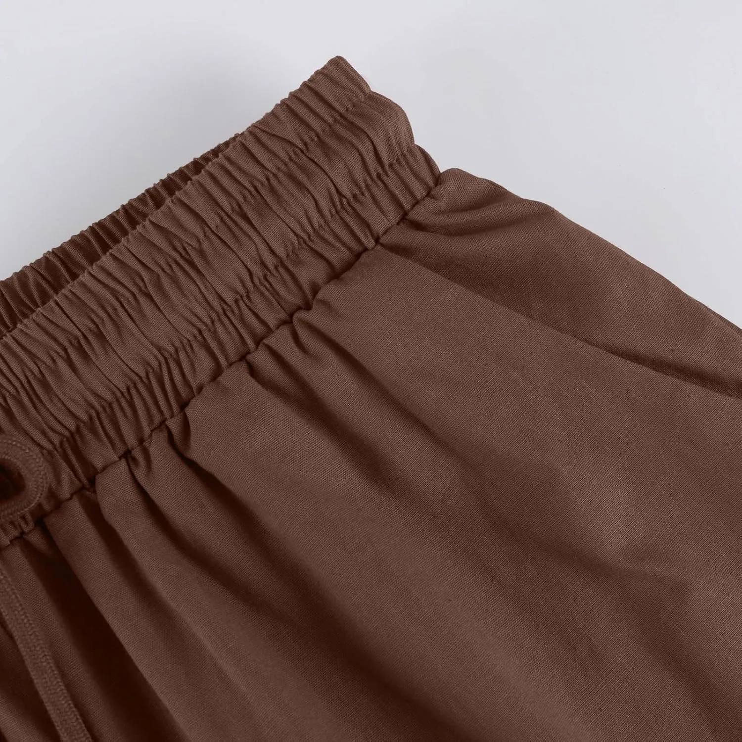 Linen Trousers for Women Solid Color Casual Side Lace Summer Drawstring Pants with Pocket for Beach Vacations