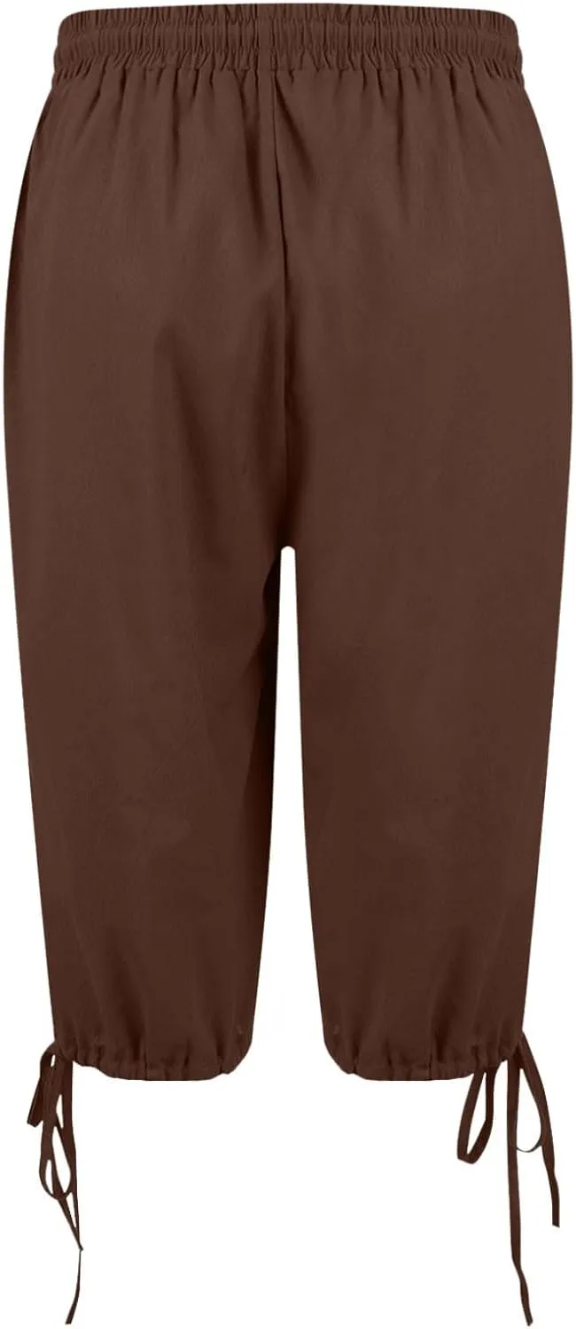 Linen Trousers for Women Solid Color Casual Side Lace Summer Drawstring Pants with Pocket for Beach Vacations
