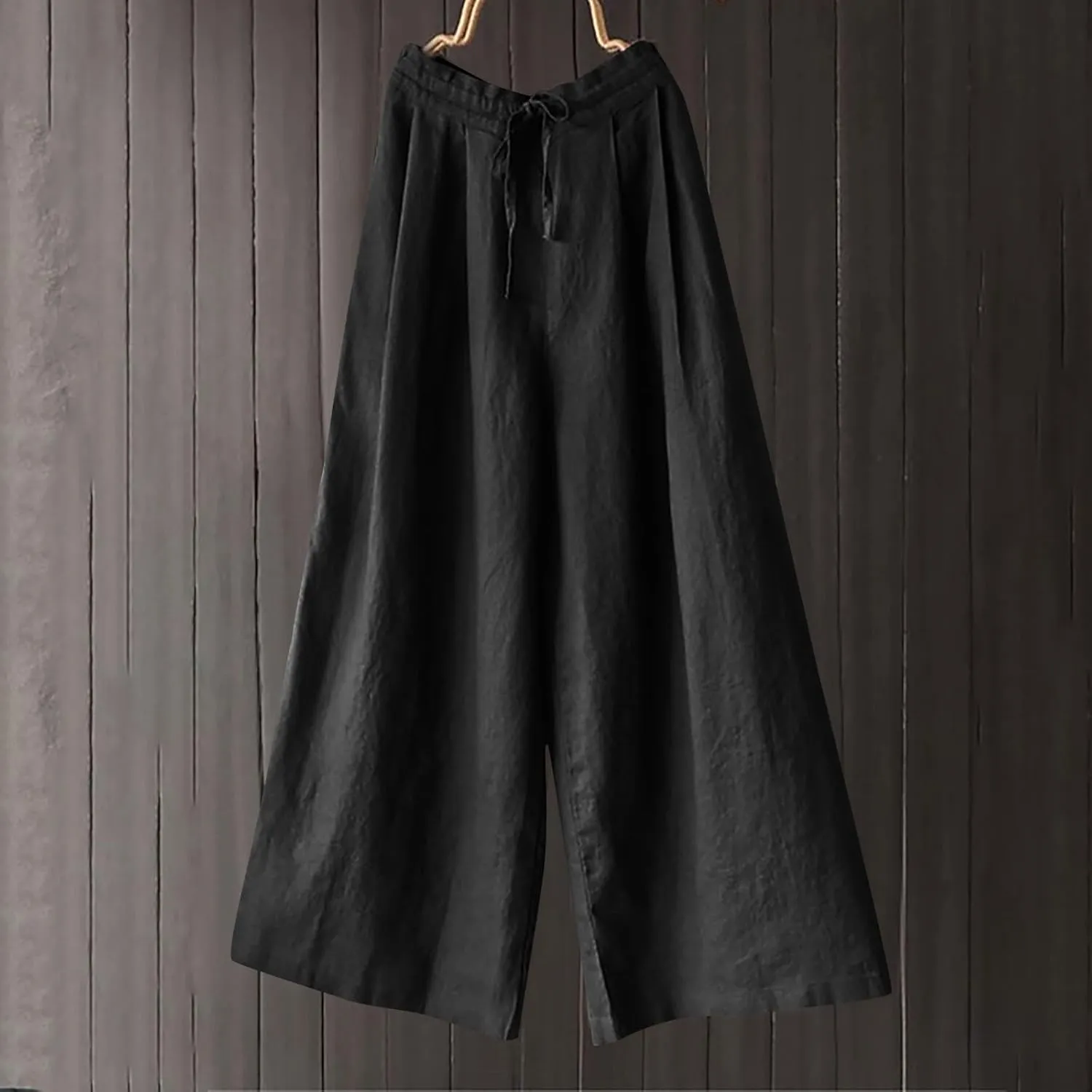 Lmdudan 2025 Wide Leg Work Pants for Women Drawstring Waist Travel Pants with Pockets Casual Lightweight Trousers Pants