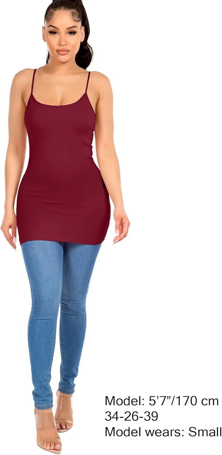 Long Cotton Camisole Tank Top with Built in Bra for Women Basic Cami with Shelf Bra Tank Tops Undershirt