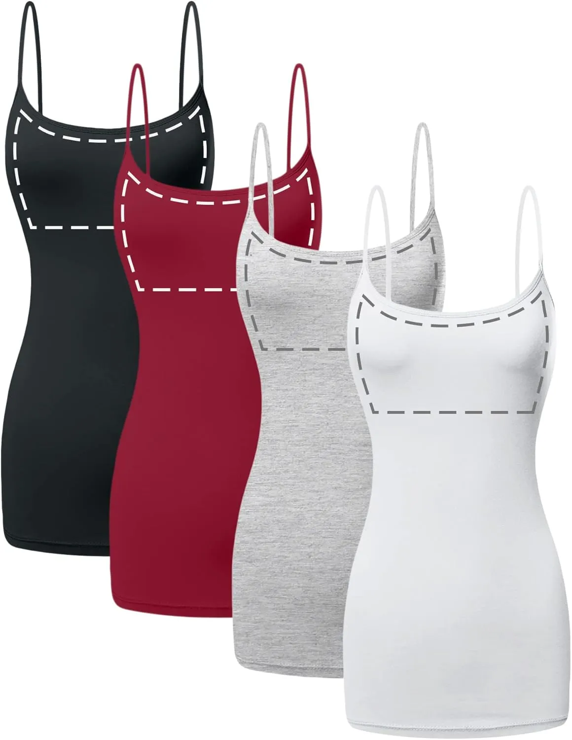 Long Cotton Camisole Tank Top with Built in Bra for Women Basic Cami with Shelf Bra Tank Tops Undershirt