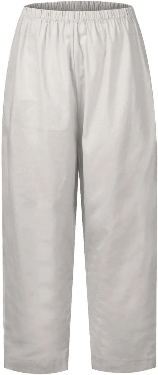 Loose Fit Linen Pants for Women 2024 Casual Summer Comfy Wide Leg Palazzo Pants Lounge Yoga Beach Pants with Pockets