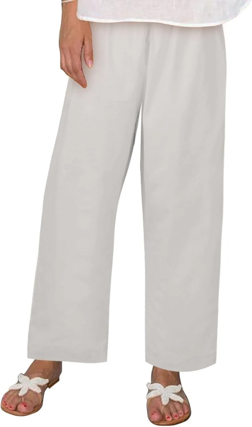 Loose Fit Linen Pants for Women 2024 Casual Summer Comfy Wide Leg Palazzo Pants Lounge Yoga Beach Pants with Pockets