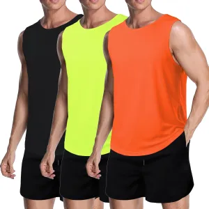 meioro Men's Workout Tank Top 3 Pack Gym Bodybuilding T Shirt Fitness Sleeveless Muscle Tee Shirts Mesh Dry Fit