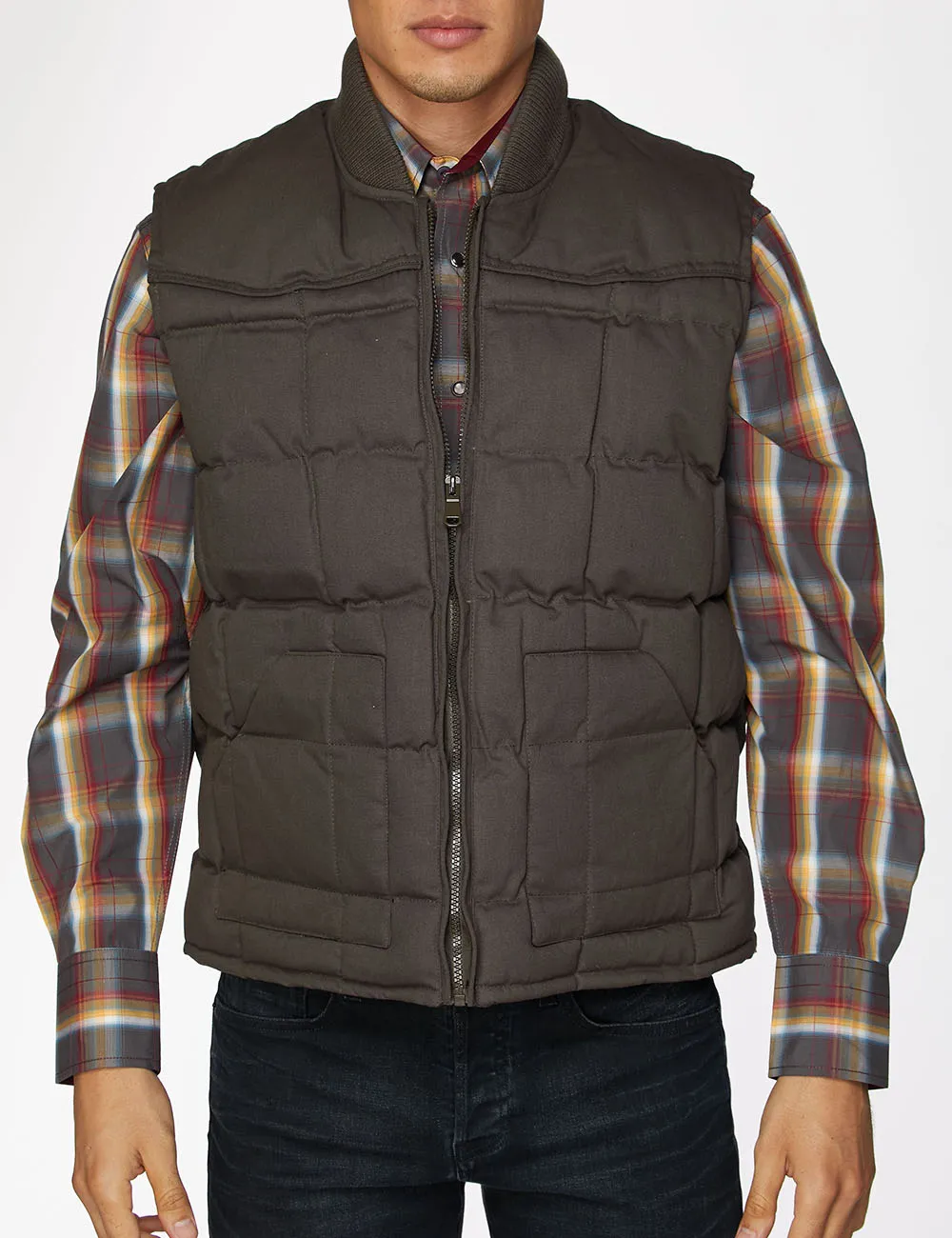 Men's Canvas Quilted  Sleeveless Vest-ACV29-Brown
