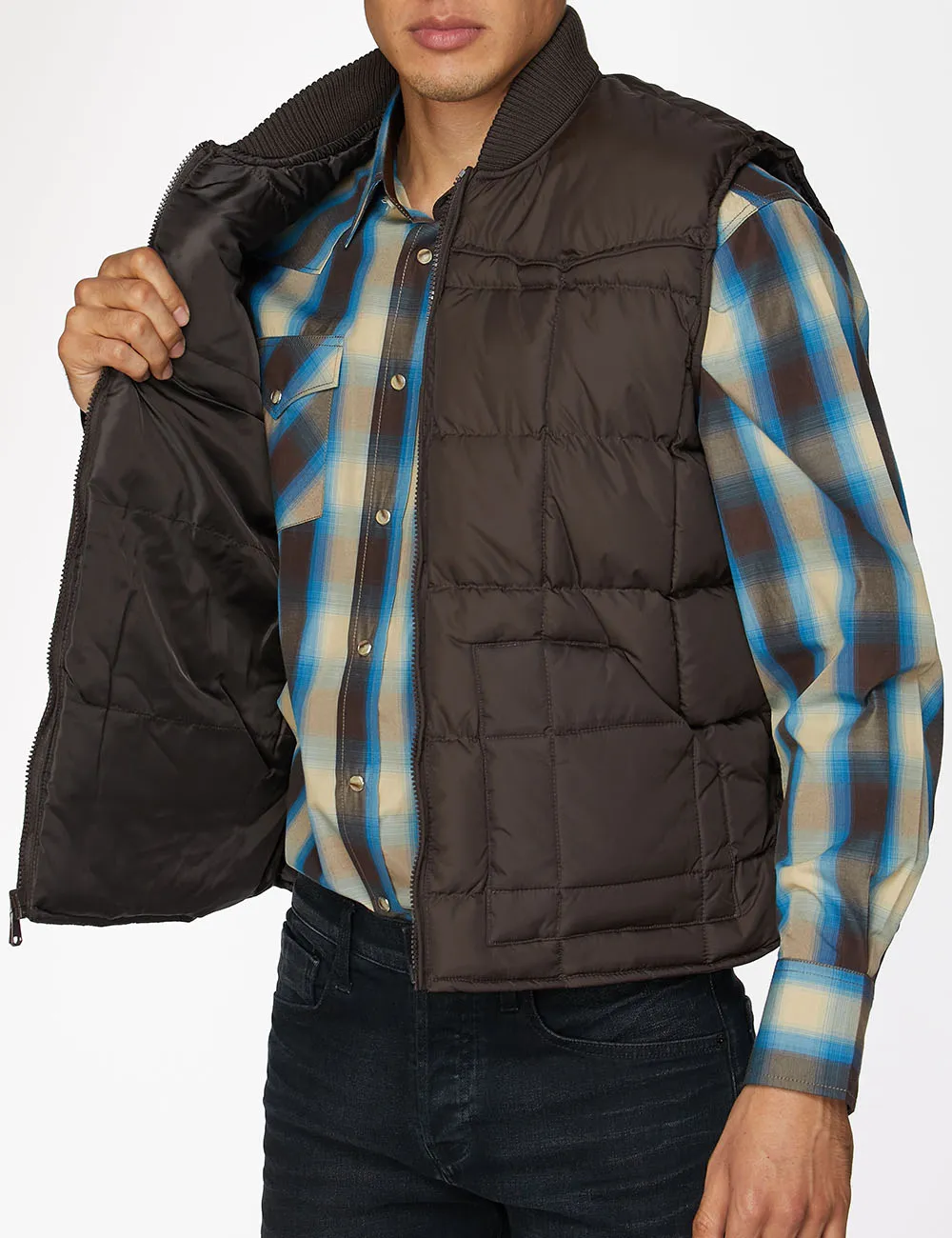 Men's Canvas Quilted  Sleeveless Vest-ACV29-Brown