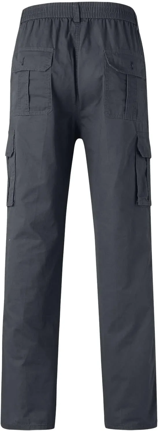 Mens Cargo Sweatpants Multi-Pockets Casual Plus Size Track Pants Zip Elastic Waist Loose Fit Durable Tactical Pants