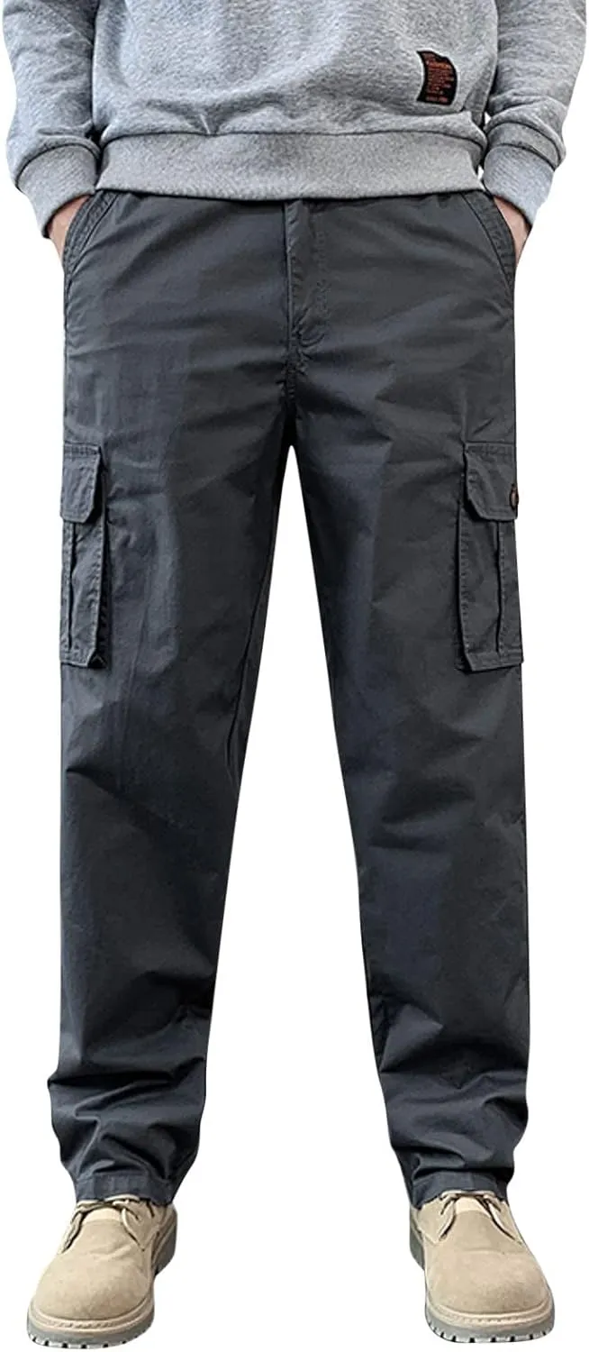 Mens Cargo Sweatpants Multi-Pockets Casual Plus Size Track Pants Zip Elastic Waist Loose Fit Durable Tactical Pants