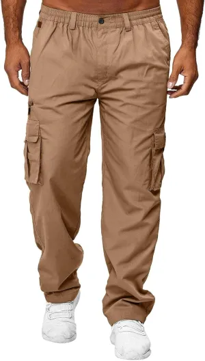 Men's Cargo Tactical Pants Hat Multi Woven Pocket Foot Rope Solid Pants Street Cargo Tie Cargo Pockets Casual