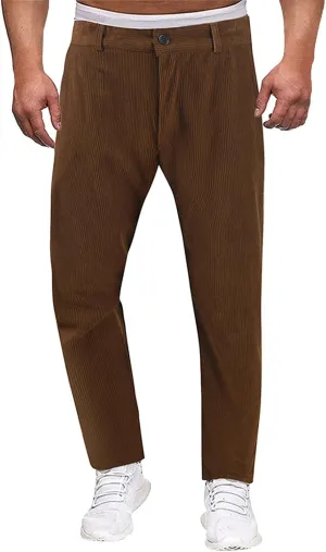 Mens Corduroy Dress Pants Straight Leg Flat Front Casual Chino Pants Fashion Low Rise Relaxed Fit Slacks with Pockets