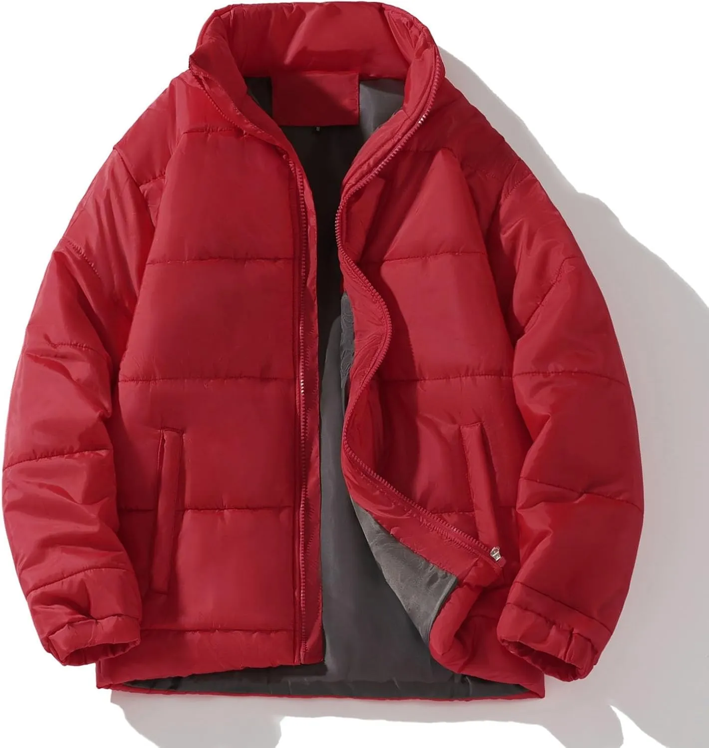 Men's Down Puffer Jacket Packable Lightweight Puffy Bubble Hooded Winter Coat Windproof Zipper Down Jacket