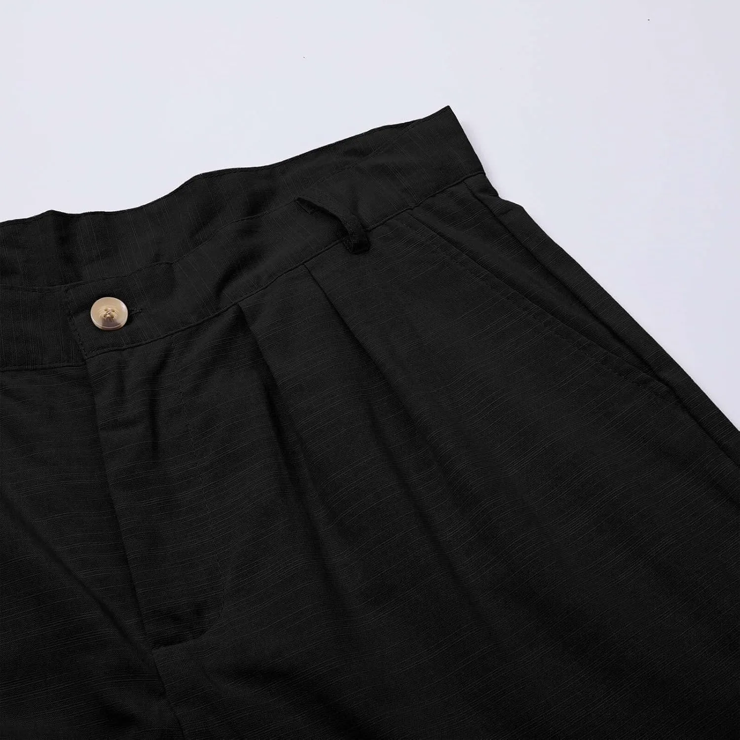 Mens Dress Pants Relaxed Fit Casual Cotton Linen Pleated Work Suit Pants Summer Straight Leg Slacks Comfort Trousers