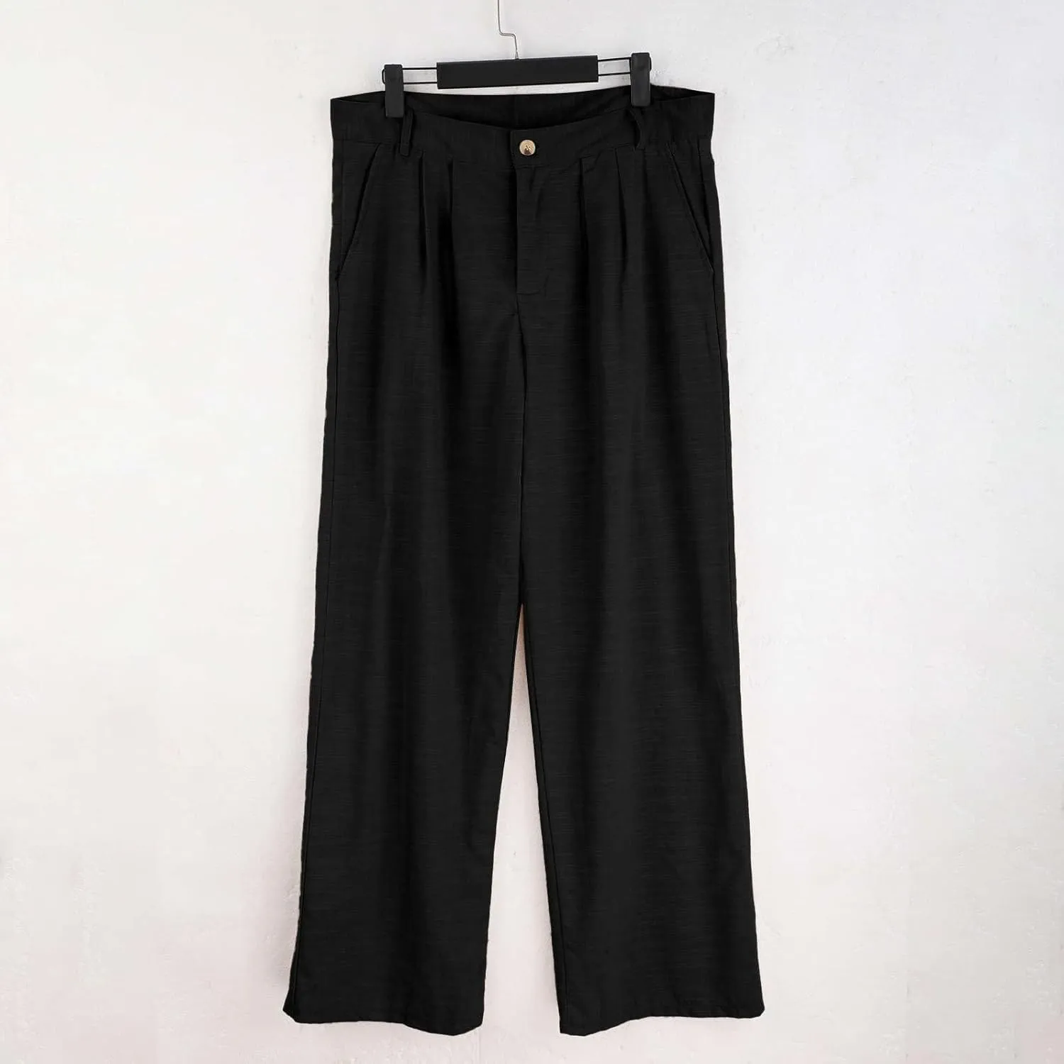 Mens Dress Pants Relaxed Fit Casual Cotton Linen Pleated Work Suit Pants Summer Straight Leg Slacks Comfort Trousers