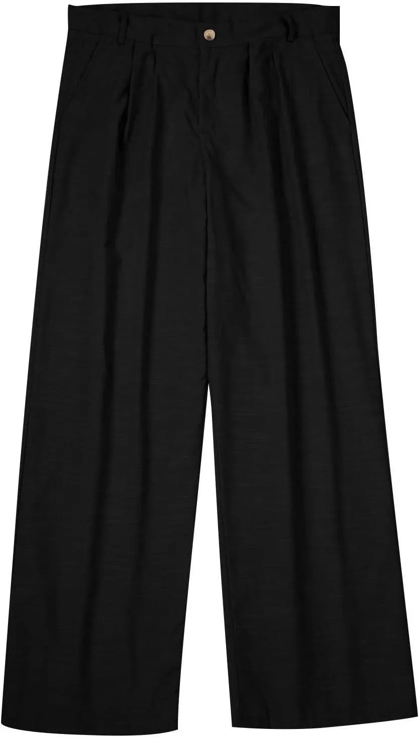 Mens Dress Pants Relaxed Fit Casual Cotton Linen Pleated Work Suit Pants Summer Straight Leg Slacks Comfort Trousers